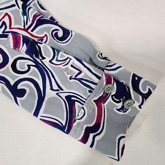 Chico’s Womens Sandwash Satin Paisley Painted Button Shirt Size 2 US 12/14 Gray - Picture 7 of 10